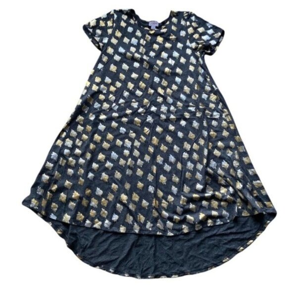 Lularoa small metallic Carly dress gray and metallic gold - Picture 2 of 9